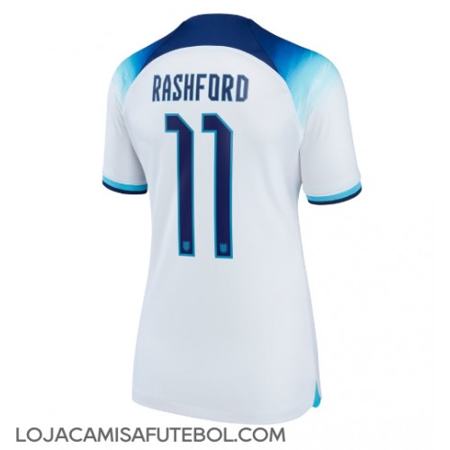 Camisa de Futebol Inglaterra Marcus Rashford #11 Equipamento Principal Mulheres Mundo 2022 Manga Curta